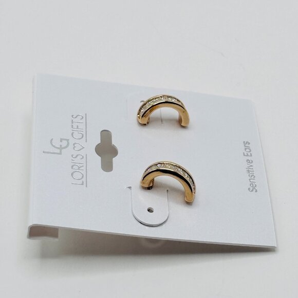 Lori’s Gifts Sensitive Ears Gold Tone Glitter Inlay Hoop Earrings Hypoallergenic - Picture 2 of 4